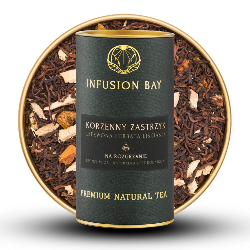 Korzenny Zastrzyk - Czerwona Taninowa Głęboka Herbata Z Imbirem i Kurkumą Na Rozgrzanie