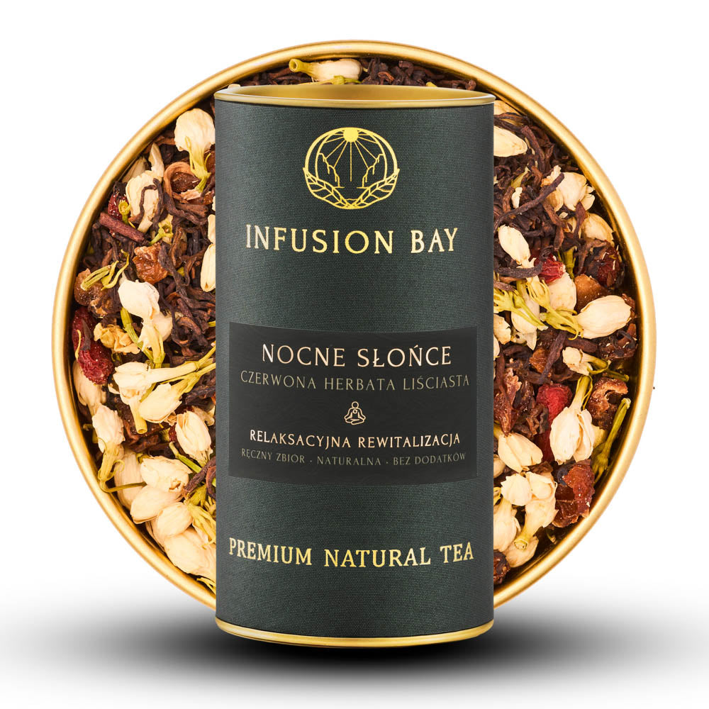 Nocne Słońce - Czerwona Trawiasta Miękka Herbata Z Jaśminem Jagodami Goji i Longanem Na Relaksacyjną Rewitalizację