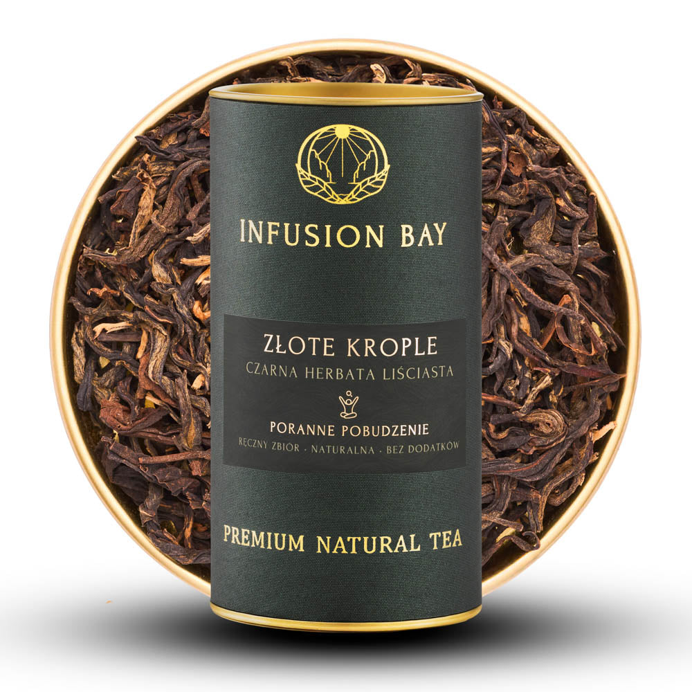 Złote Krople - Czarna Mocna Orzechowa Ziemista Herbata Na Poranne Pobudzenie