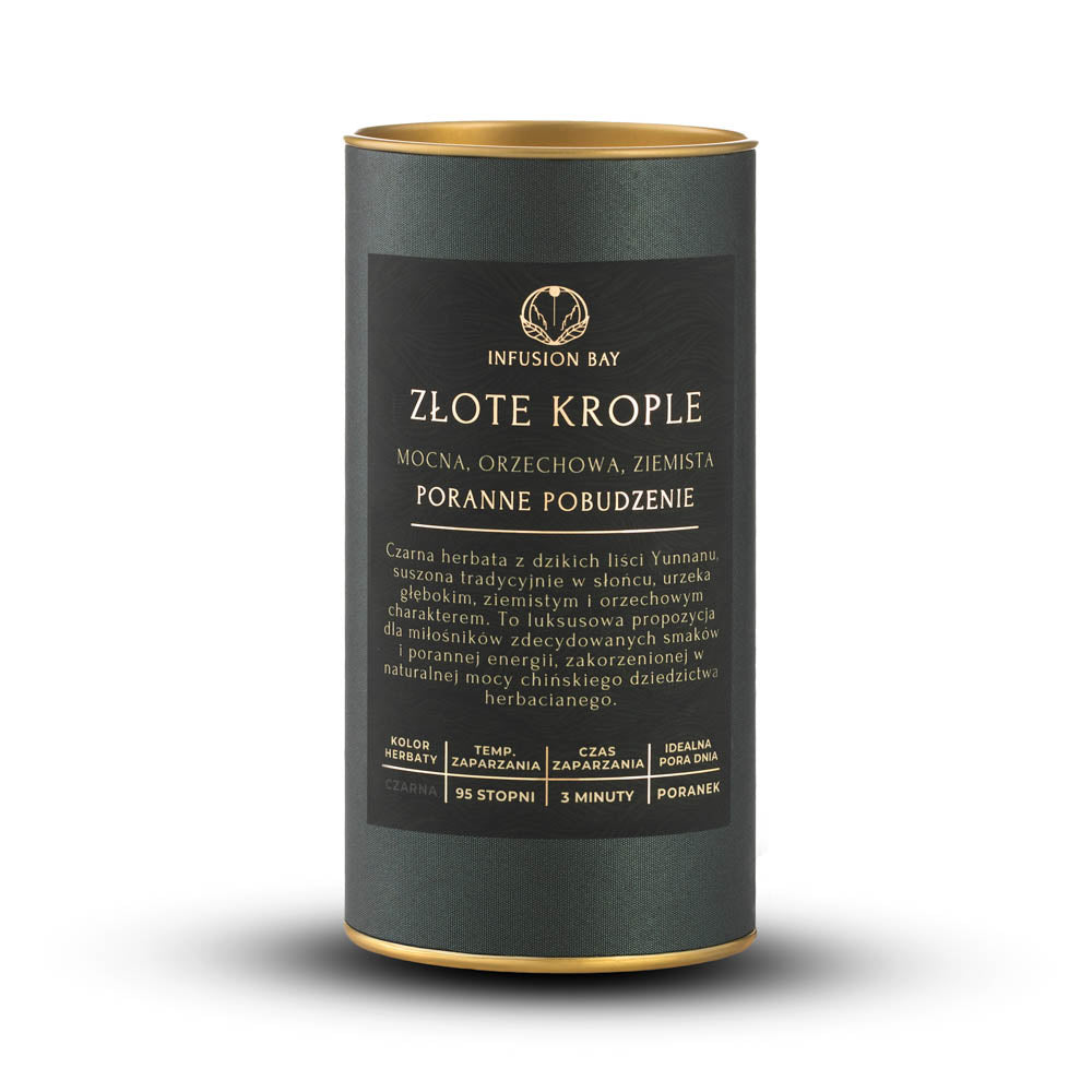 Złote Krople - Czarna Mocna Orzechowa Ziemista Herbata Na Poranne Pobudzenie